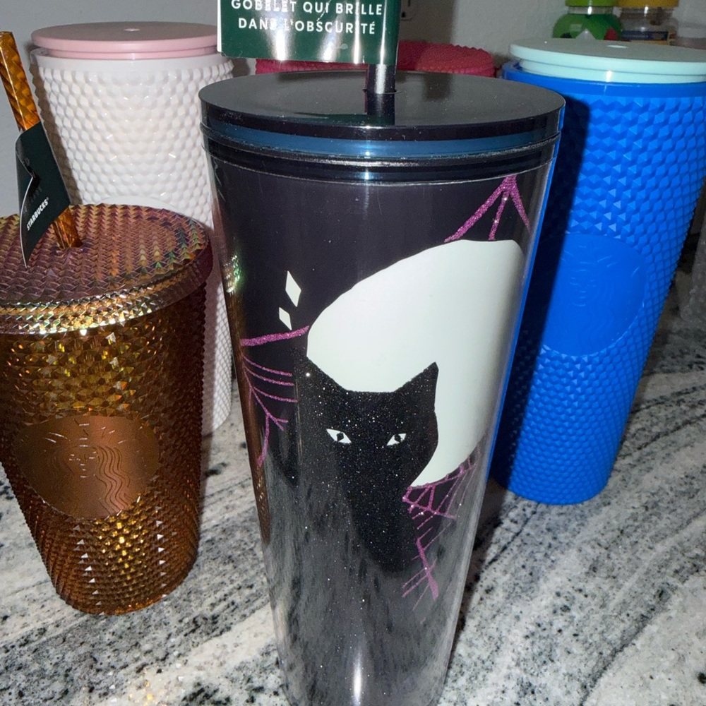 Starbucks glow in the dark Black Cat Tumbler with Lid
